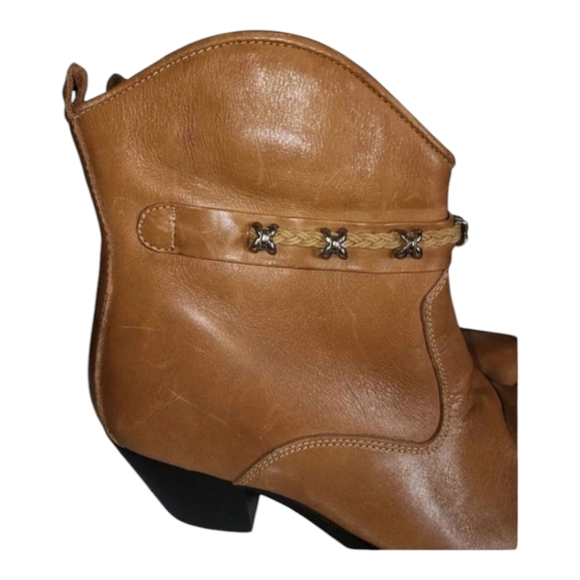 Dingo Tan Leather Ankle Cowboy Boots 6.5B Western Star Concho Detail - Picture 2 of 6